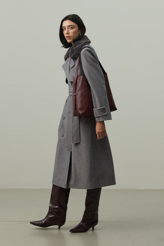 Çıkarılabilir Yakalı Maxi Kaban Gri