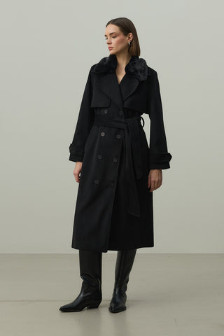 Çıkarılabilir Yakalı Maxi Kaban Siyah