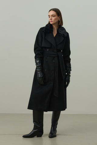 Çıkarılabilir Yakalı Maxi Kaban Siyah