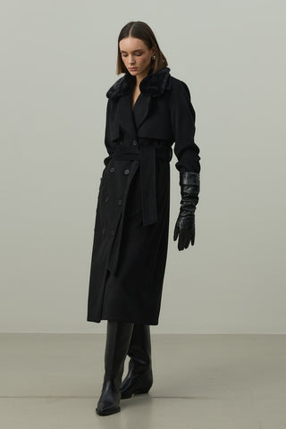 Çıkarılabilir Yakalı Maxi Kaban Siyah