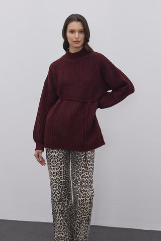 Çizgi Dokuma Basic Kazak Bordo - Fahhar Design