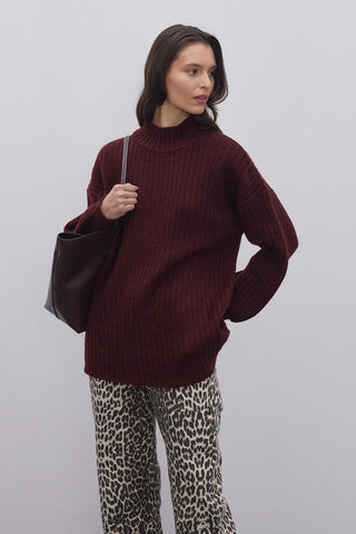 Çizgi Dokuma Basic Kazak Bordo - Fahhar Design