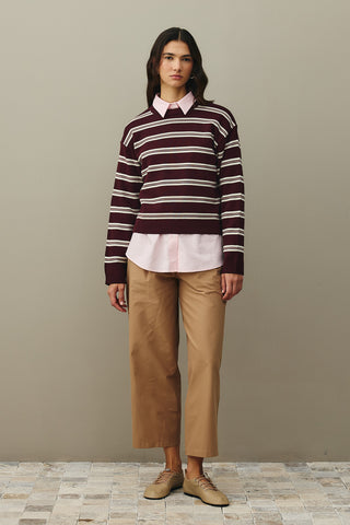 Striped Basic Knit Sweater Claret Red