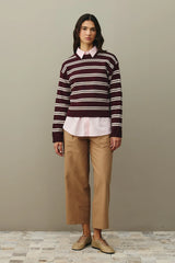 Çizgili Basic Triko Kazak Bordo