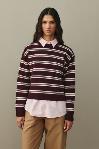Striped Basic Knit Sweater Claret Red