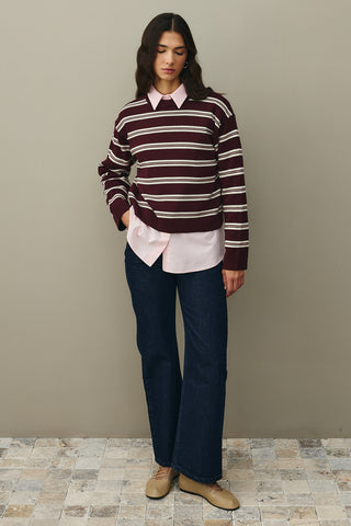 Striped Basic Knit Sweater Claret Red