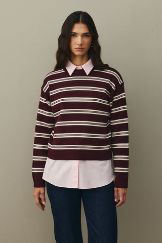Striped Basic Knit Sweater Claret Red