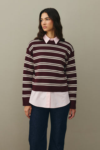 Striped Basic Knit Sweater Claret Red