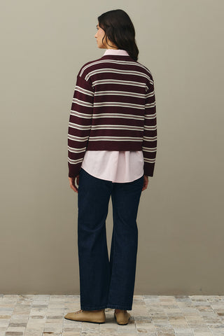Striped Basic Knit Sweater Claret Red