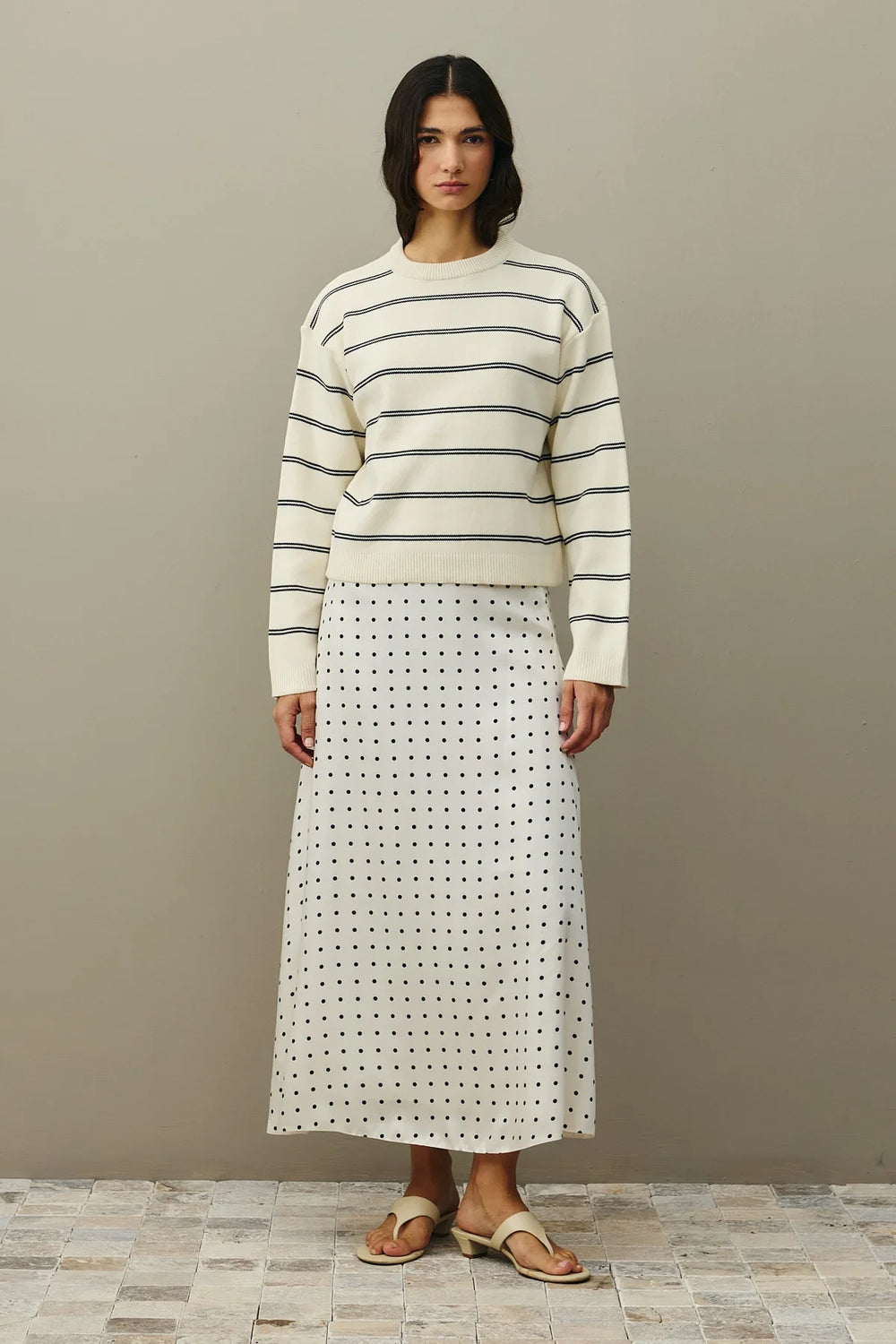 Striped Basic Knit Sweater Ecru