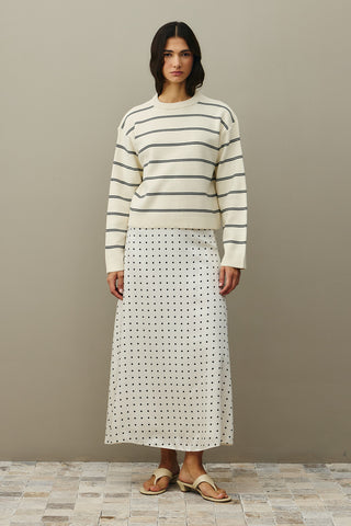 Striped Basic Knit Sweater Ecru