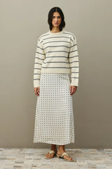 Çizgili Basic Triko Kazak Ekru