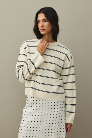 Striped Basic Knit Sweater Ecru