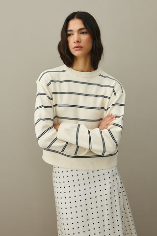 Striped Basic Knit Sweater Ecru