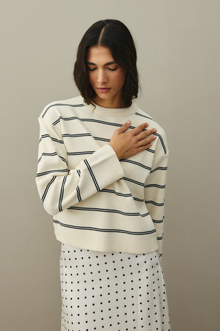 Striped Basic Knit Sweater Ecru