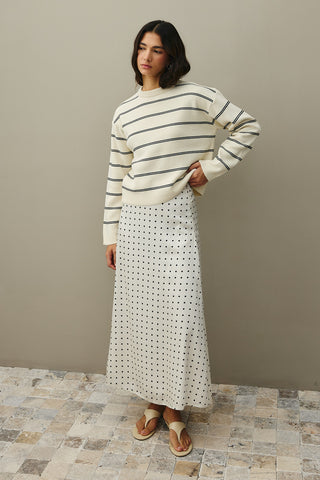 Striped Basic Knit Sweater Ecru