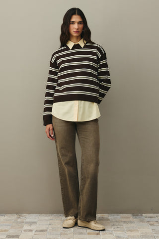 Striped Basic Knit Sweater Brown