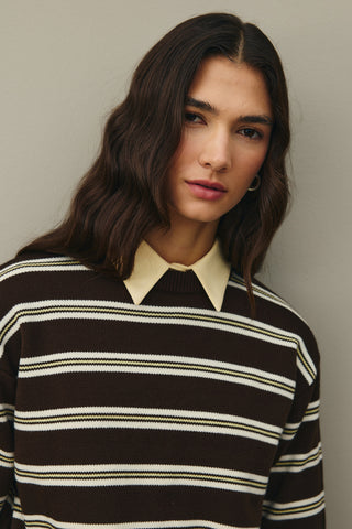 Striped Basic Knit Sweater Brown