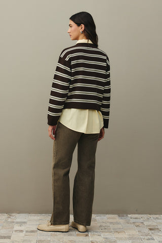 Striped Basic Knit Sweater Brown