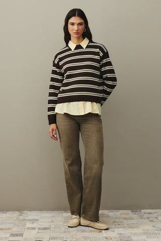 Striped Basic Knit Sweater Brown