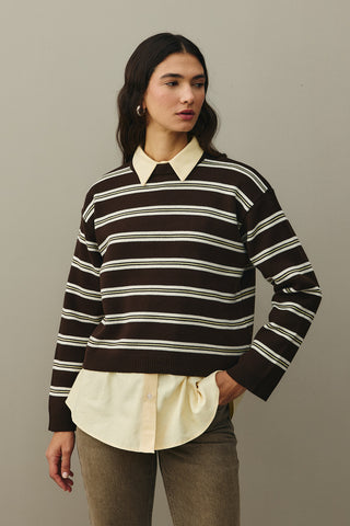 Striped Basic Knit Sweater Brown