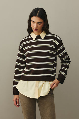 Striped Basic Knit Sweater Brown