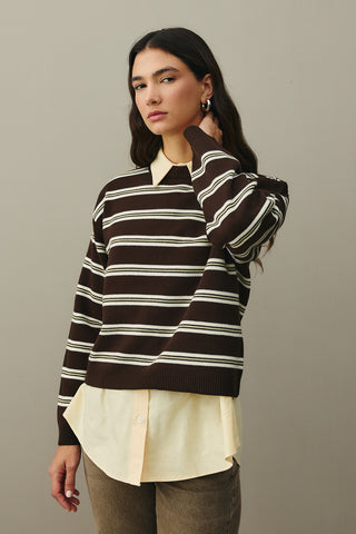 Striped Basic Knit Sweater Brown