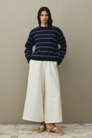 Striped Basic Knit Sweater Navy Blue