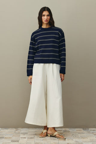 Striped Basic Knit Sweater Navy Blue