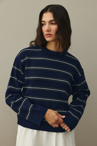Striped Basic Knit Sweater Navy Blue