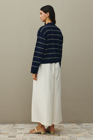 Striped Basic Knit Sweater Navy Blue