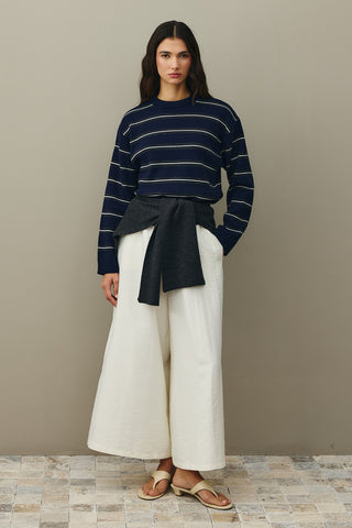 Striped Basic Knit Sweater Navy Blue