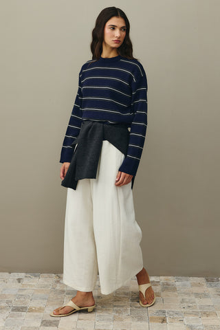 Striped Basic Knit Sweater Navy Blue