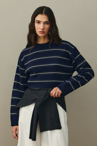 Striped Basic Knit Sweater Navy Blue