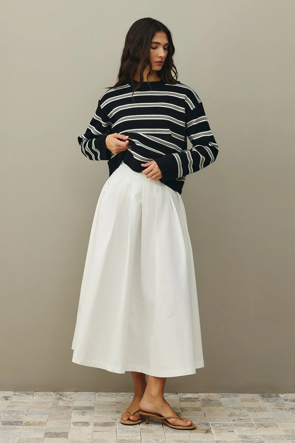 Striped Basic Knit Sweater Black