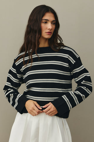 Striped Basic Knit Sweater Black