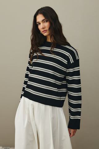 Striped Basic Knit Sweater Black
