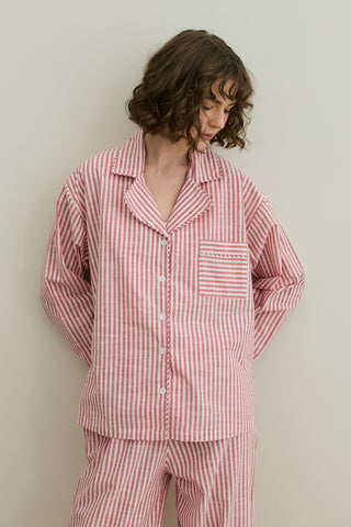 Çizgili Dokuma Pijama Takım Kırmızı