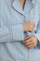 Çizgili Dokuma Pijama Takım Mavi