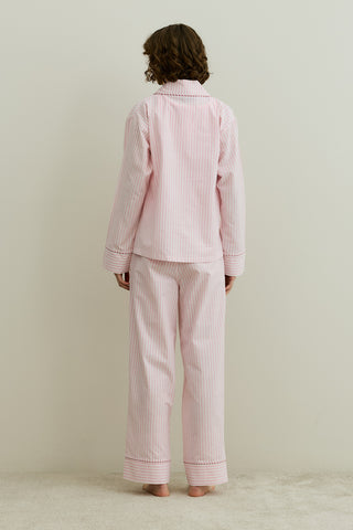 Çizgili Dokuma Pijama Takım Pembe