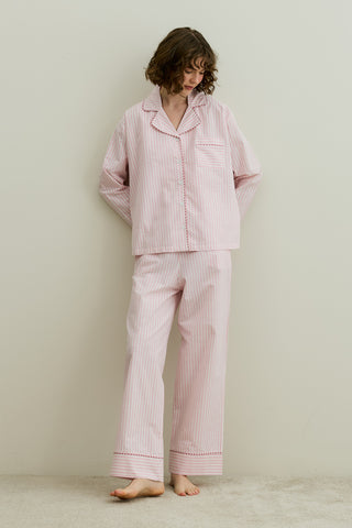 Çizgili Dokuma Pijama Takım Pembe