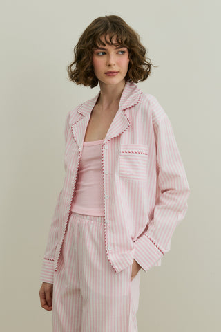 Çizgili Dokuma Pijama Takım Pembe