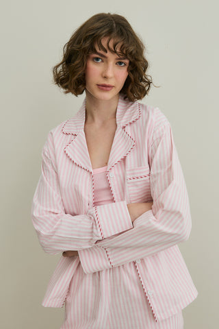 Çizgili Dokuma Pijama Takım Pembe