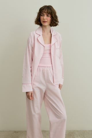 Çizgili Dokuma Pijama Takım Pembe