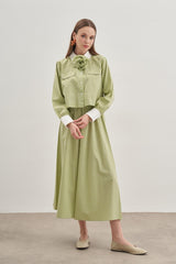 Striped Skirt Suit Light Green