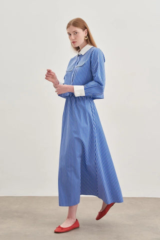 Striped Skirt Suit Navy Blue
