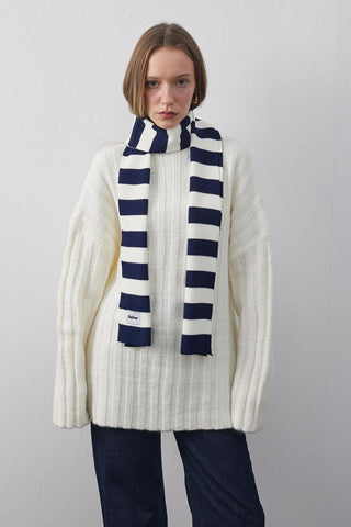 Çizgili İnce Fular Atkı Lacivert - Fahhar Design