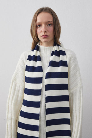 Çizgili İnce Fular Atkı Lacivert - Fahhar Design