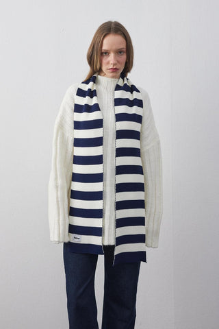 Çizgili İnce Fular Atkı Lacivert - Fahhar Design