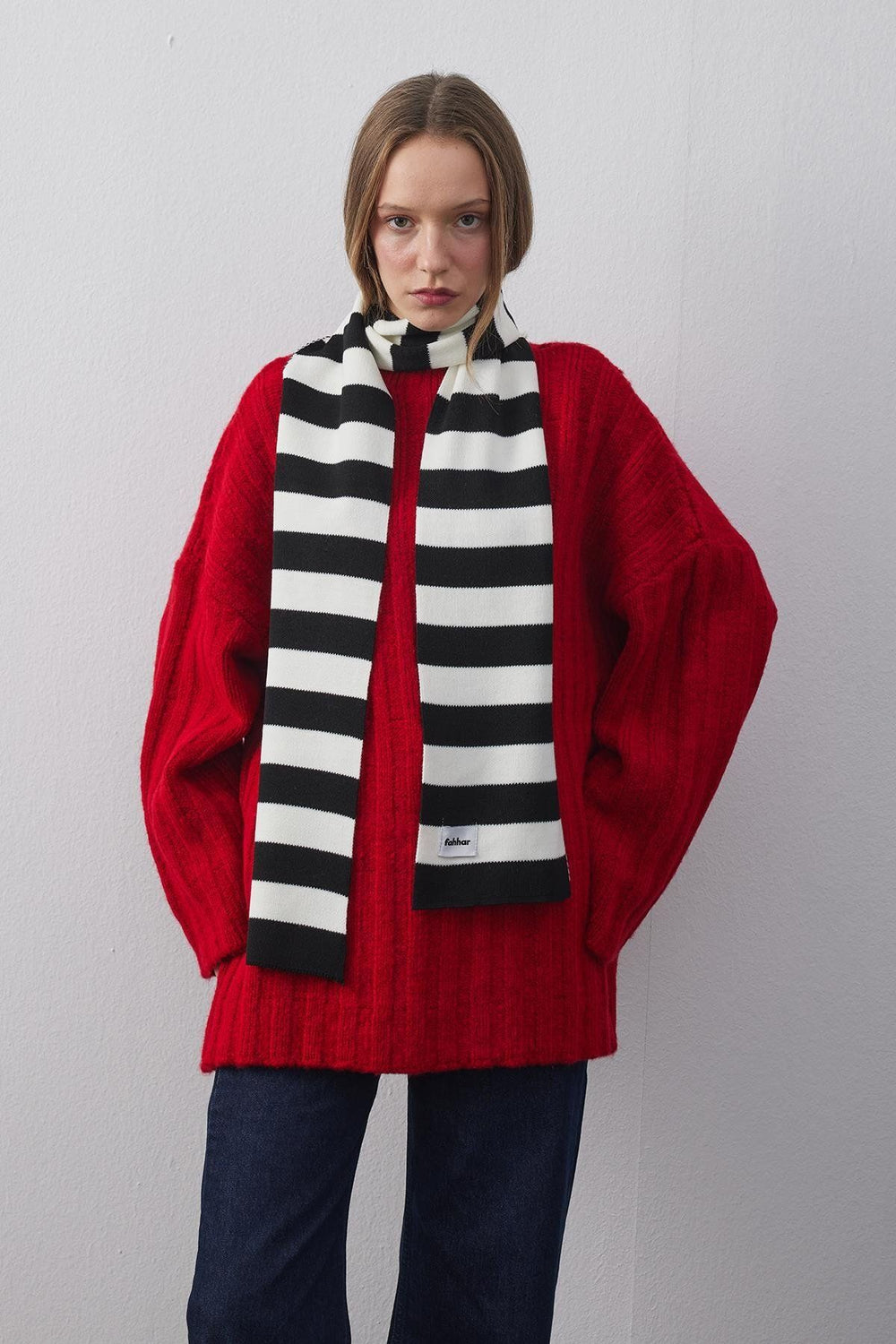 Striped Thin Scarf Black